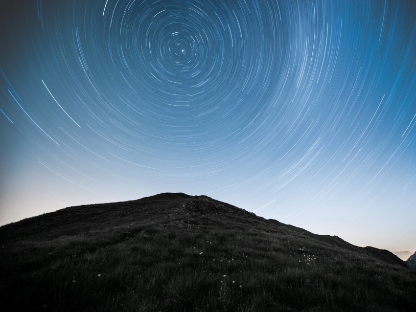 hill mountains starry sky long exposure stars motion PNG images with high transparency