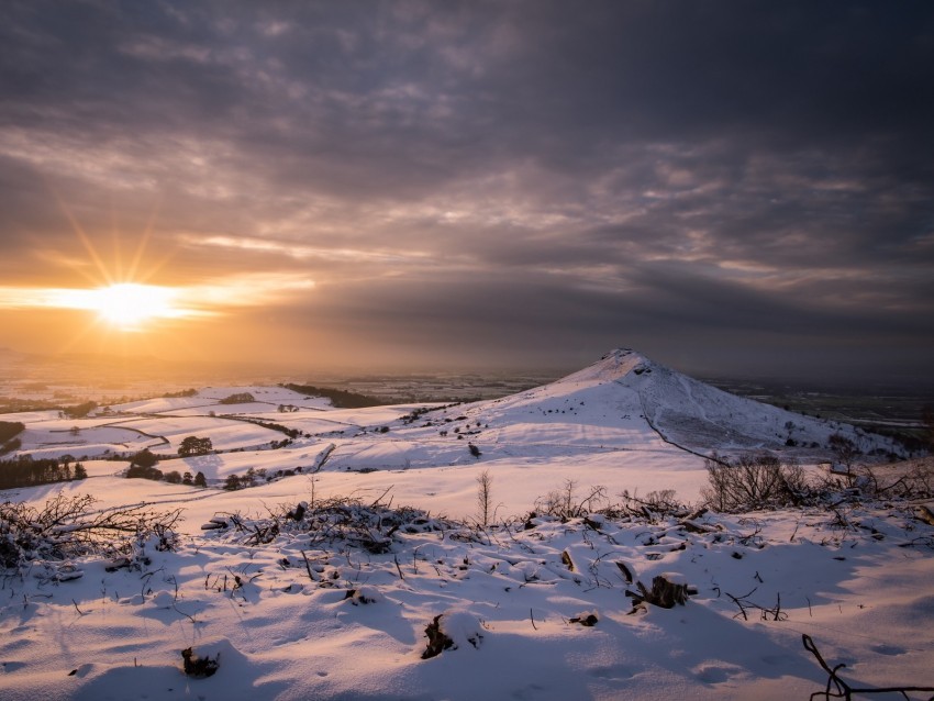 hills landscape winter snow sunset PNG format with no background