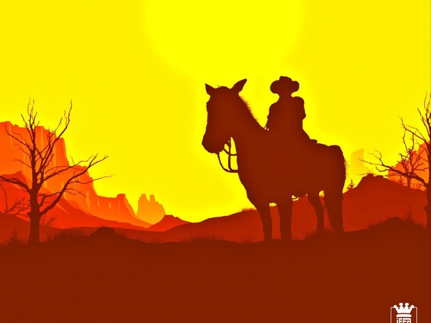 horseman silhouette sunset western art PNG Isolated Illustration with Clarity