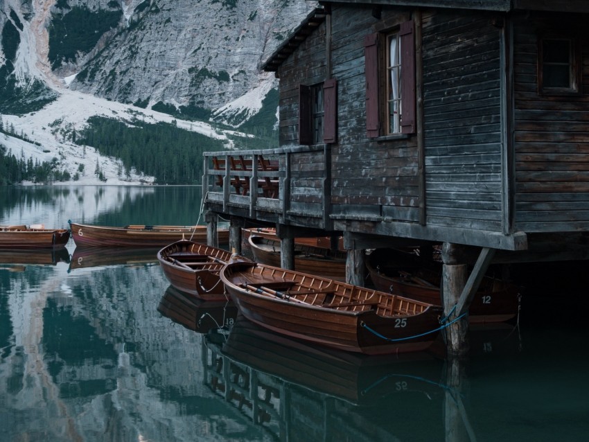 house lake boats pier mountains Transparent Background Isolation in PNG Image