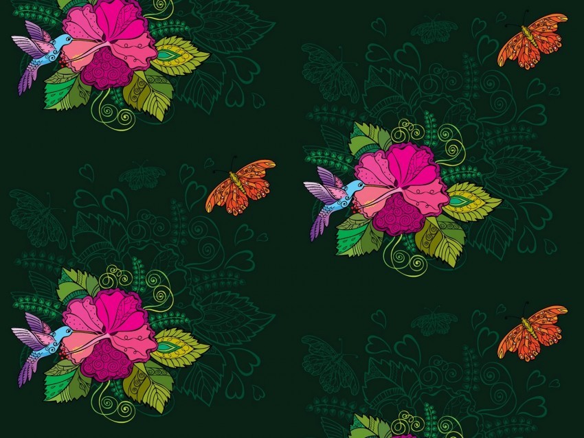 hummingbirds flowers birds patterns Transparent Background PNG Isolated Pattern