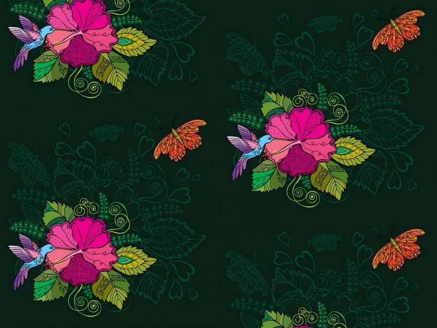 hummingbirds flowers birds patterns Transparent Background PNG Isolated Pattern 4k wallpaper