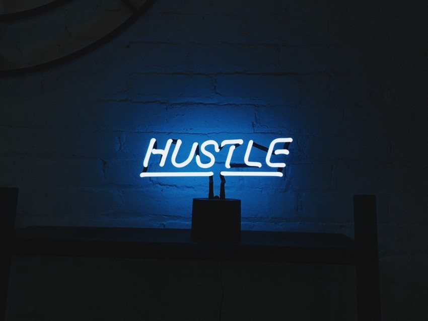 hustle neon inscription letters lights PNG images with transparent overlay 4k wallpaper