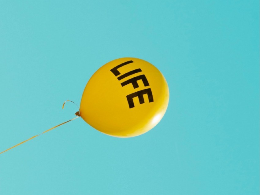 inscription life balloon yellow sky cloudless minimalism ClearCut Background PNG Isolated Element