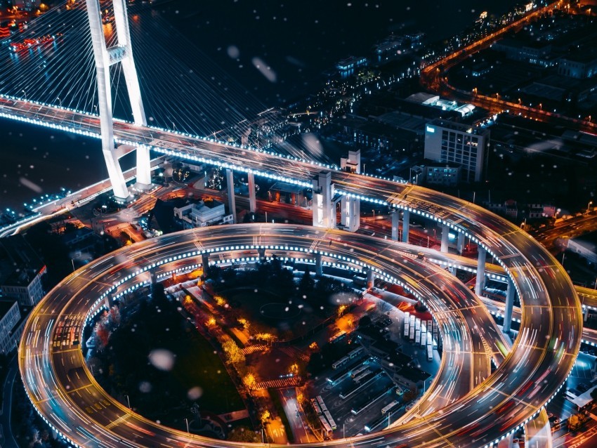 interchange road night city aerial view city lights roads Clear PNG pictures free