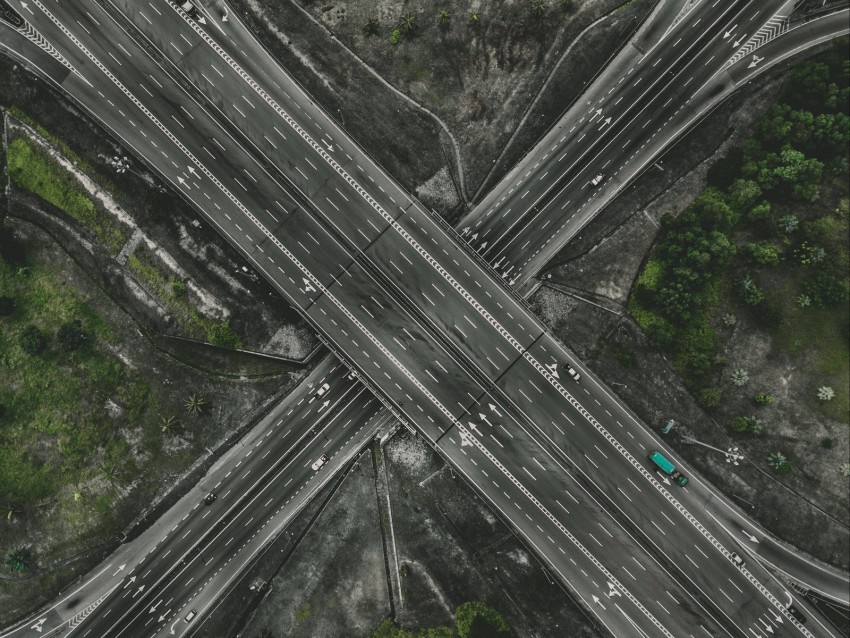 interchange road roads aerial view traffic direction Background-less PNGs