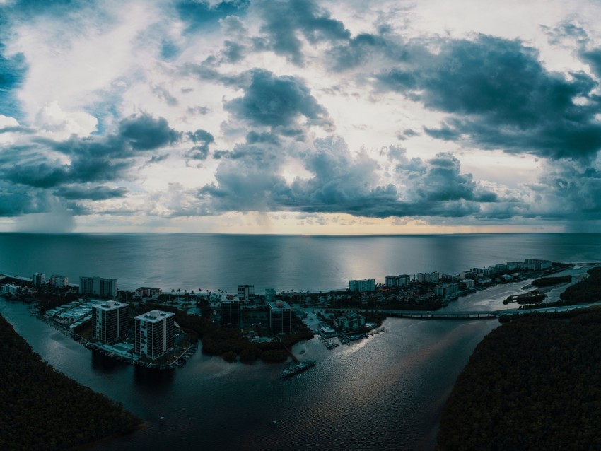 island city aerial view clouds sea ocean twilight Clear background PNG images comprehensive package