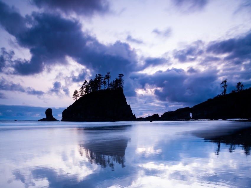 island evening horizon lake reflection Isolated Element on Transparent PNG 4k wallpaper