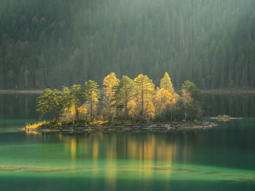 island lake trees fog Isolated Subject with Clear Transparent PNG