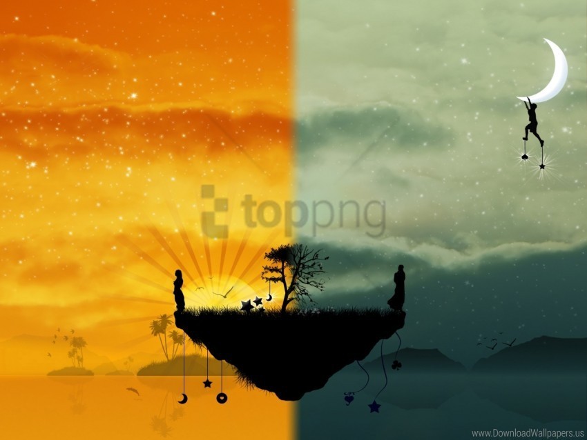 island night people silhouettes tree worlds wallpaper PNG for t-shirt designs