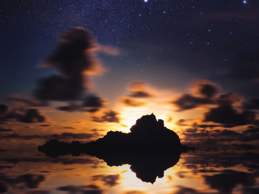 island starry sky stars sea sunset horizon PNG Image with Clear Background Isolation