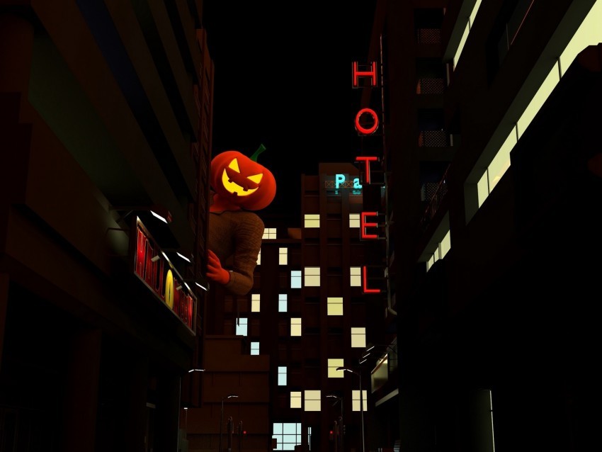 jack o lantern halloween night city spy out dark Transparent Background PNG Isolated Graphic