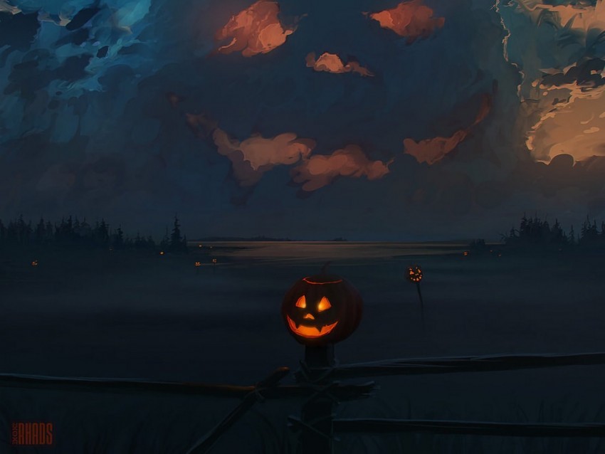 jack o lantern pumpkin halloween art clouds PNG objects