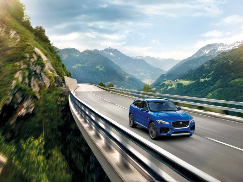 jaguar f-pace jaguar crossover movement mountains bridge PNG Graphic Isolated on Clear Backdrop