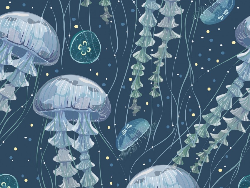 jellyfish art underwater world tentacles algae Free PNG images with transparent layers compilation