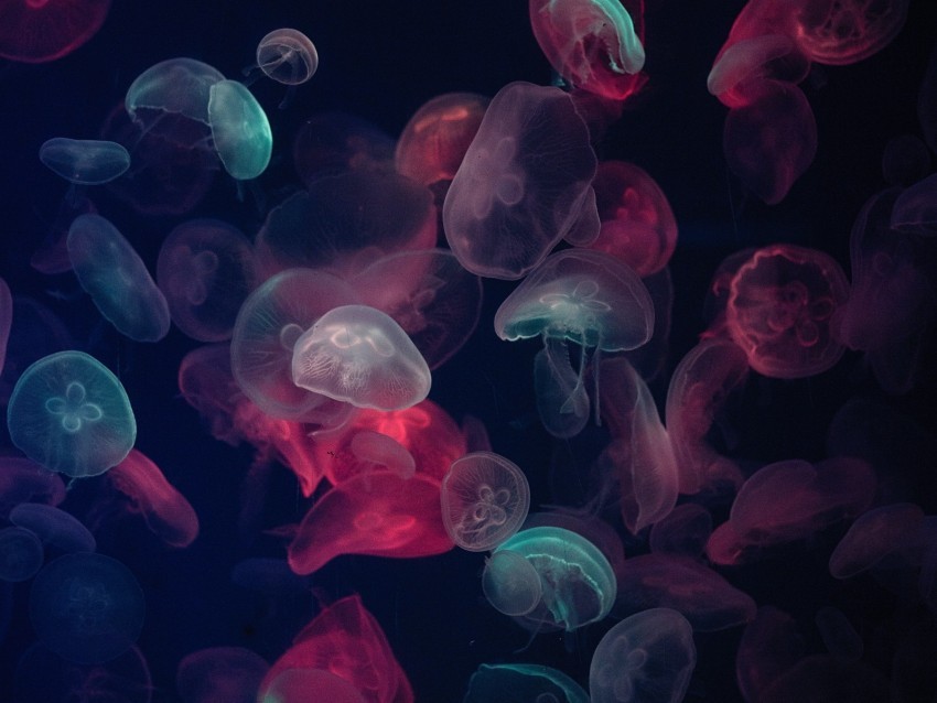 jellyfish colorful glow underwater world PNG images with alpha transparency free 4k wallpaper