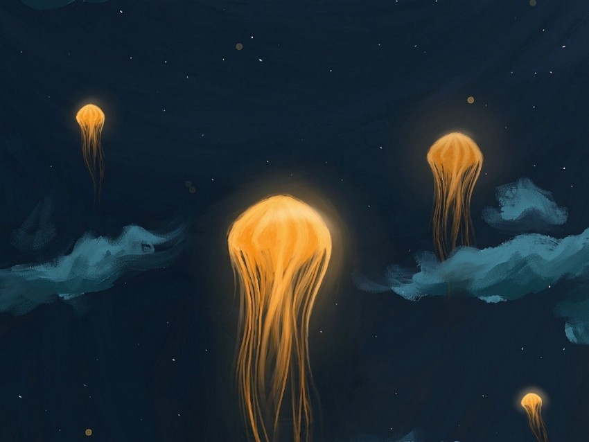 jellyfish lanterns night art sky fantastic PNG Graphic with Transparency Isolation 4k wallpaper