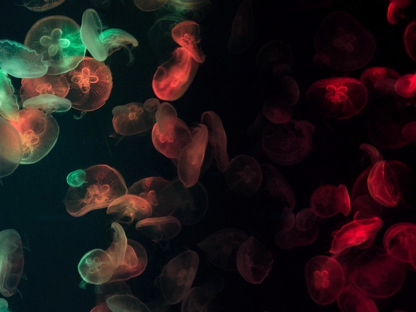 jellyfish underwater glow colorful dark Isolated Subject in Transparent PNG