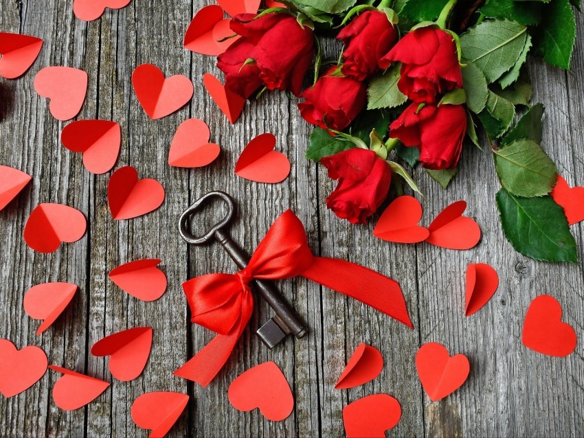 key ribbon hearts roses Isolated Graphic Element in Transparent PNG 4k wallpaper