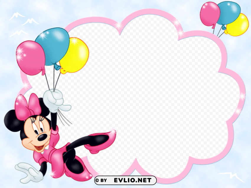 kids transparent frame with minnie mouse and balloons PNG files with no backdrop required