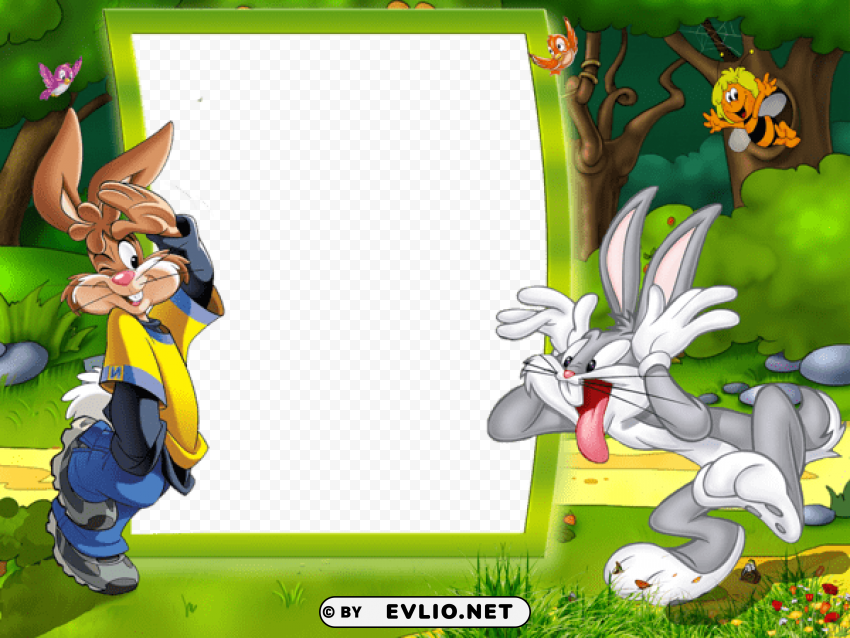 kids photo frame with bunnies Isolated Character with Transparent Background PNG