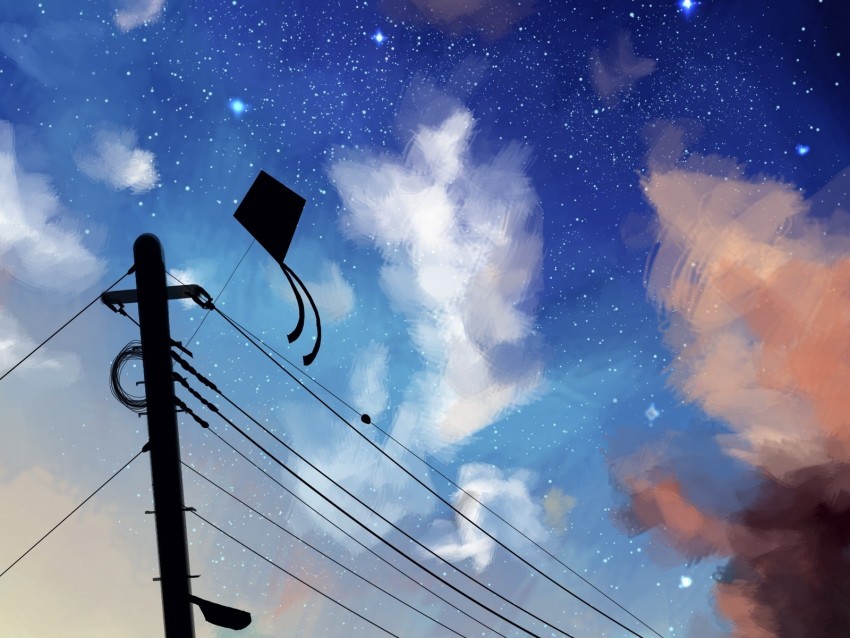kite wires night sky clouds PNG transparent designs for projects