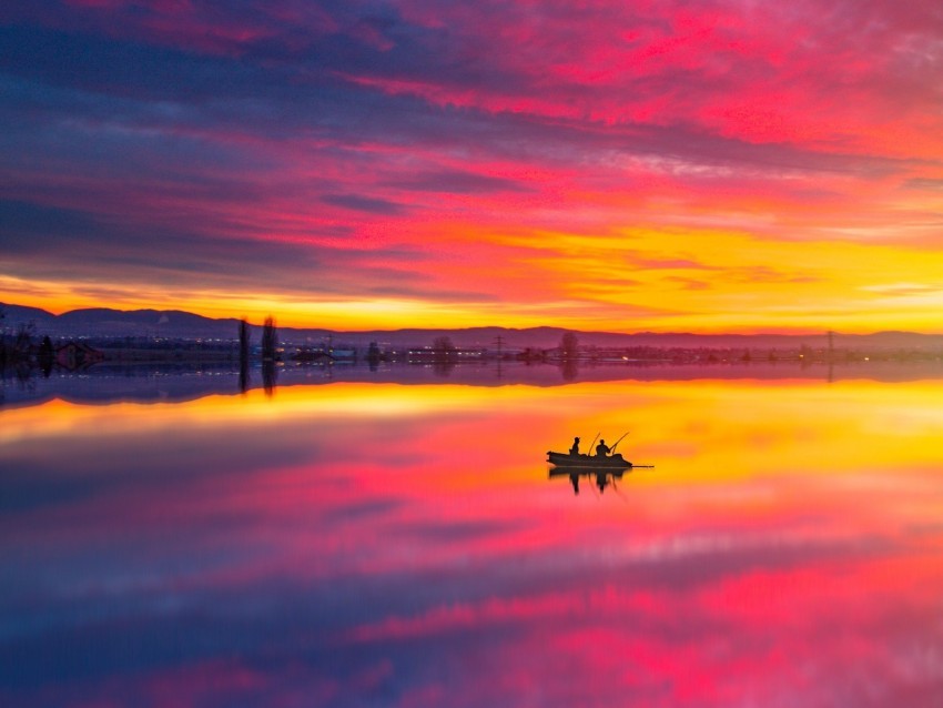 lake boat sunset reflection landscape PNG transparent graphics for download