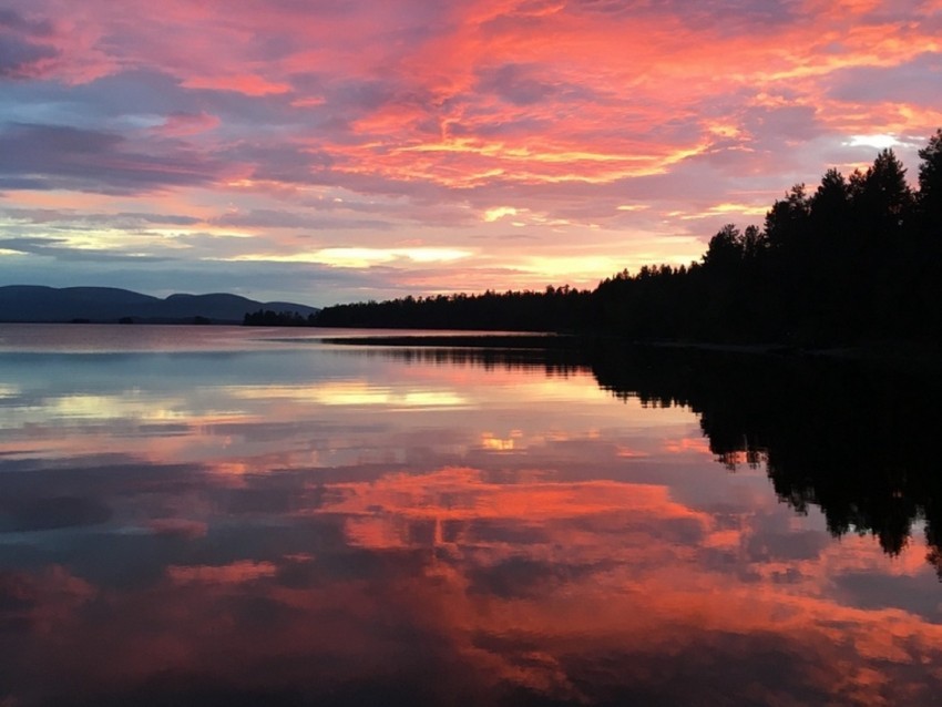 lake clouds forest reflection evening sunset PNG transparent elements compilation