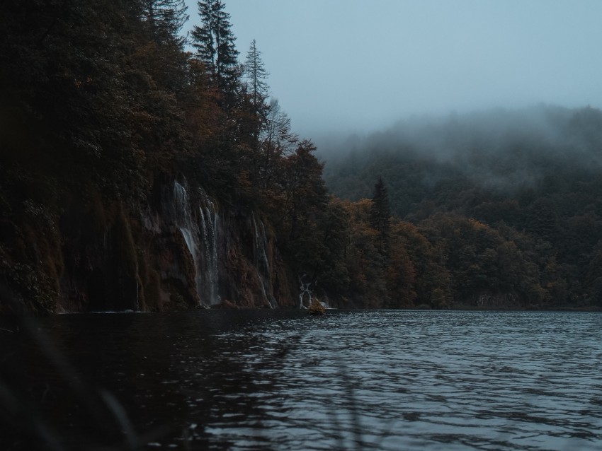 lake coast cliff forest fog PNG Object Isolated with Transparency