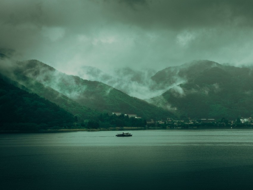 lake hills fog clouds gloom landscape PNG image with no background