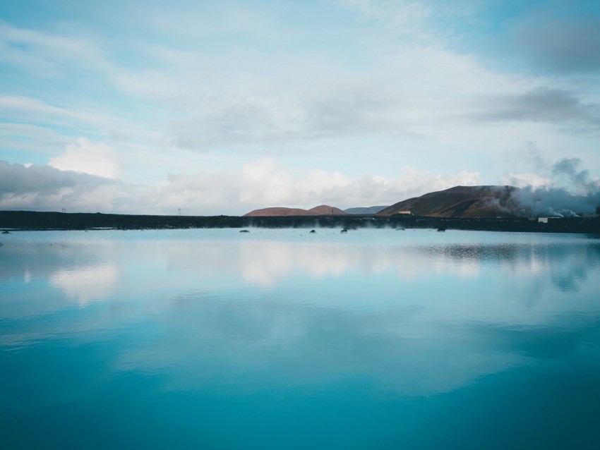 lake hills iceland blue sky reflection Isolated PNG Image with Transparent Background