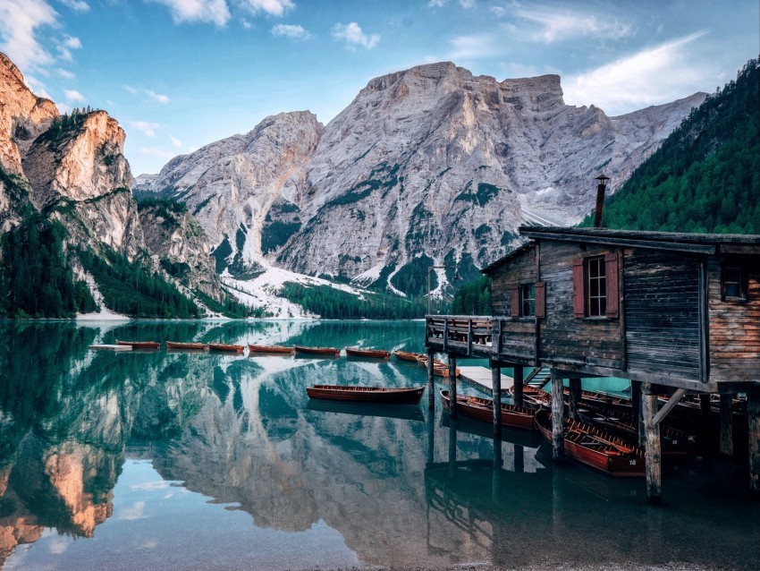 lake mountains house boats landscape travel Clean Background Isolated PNG Image