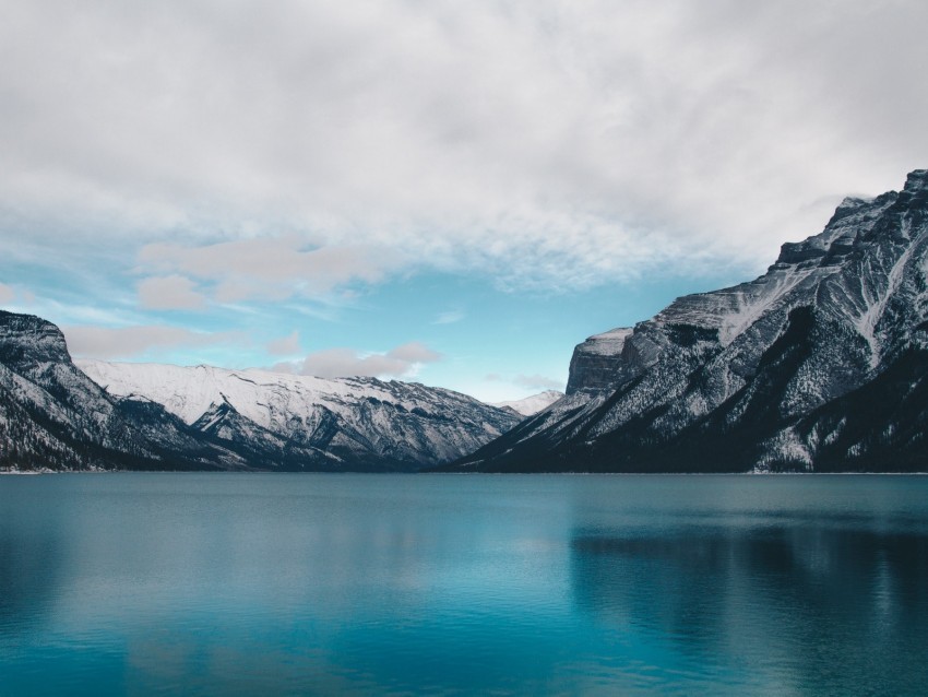 lake mountains snow lake minnewanka canada PNG images with transparent canvas 4k wallpaper