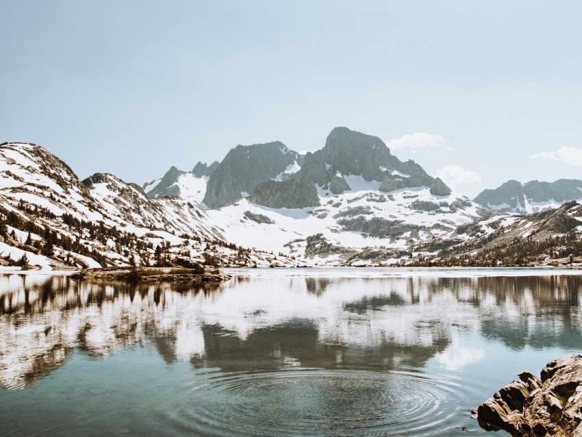 lake mountains snow landscape winter Transparent PNG Isolated Item