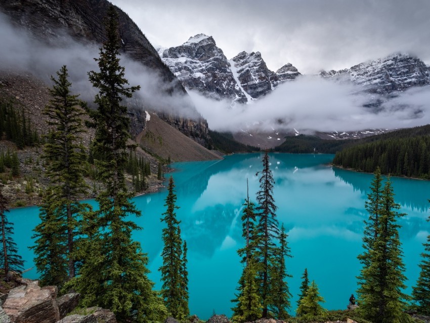 lake mountains trees clouds landscape PNG with Isolated Transparency 4k wallpaper