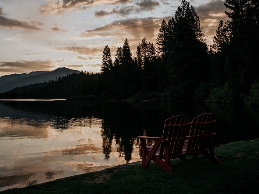 lake shore bench dark dusk Isolated Artwork on Transparent PNG