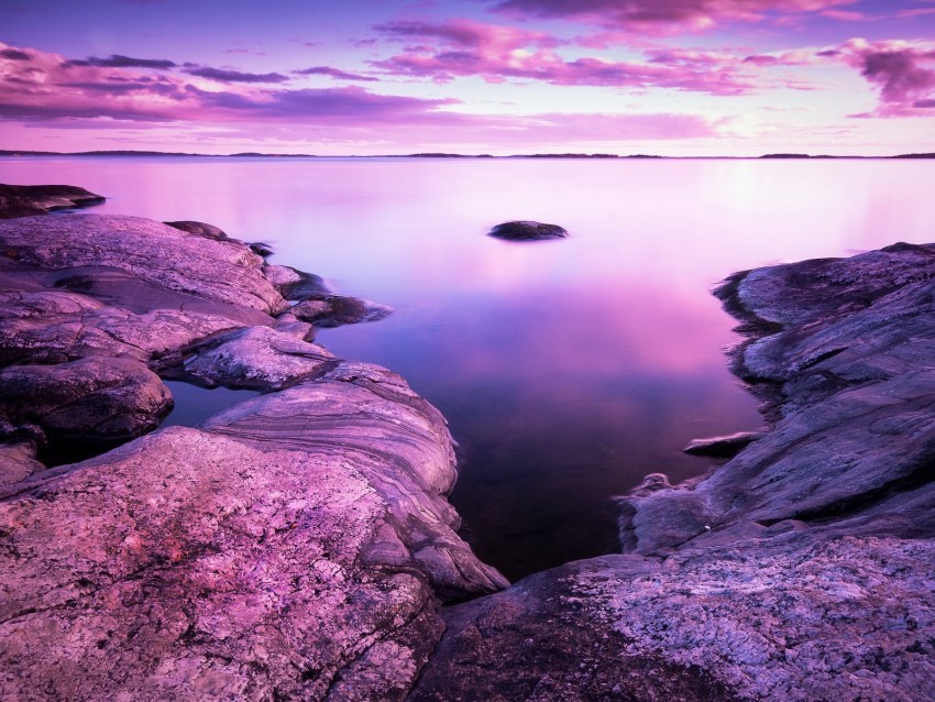 lake stones landscape shore clouds purple Isolated Subject in HighQuality Transparent PNG
