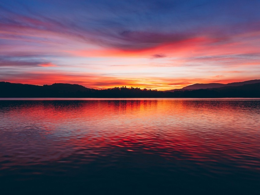 lake sunset horizon sky trees twilight HighQuality Transparent PNG Isolated Artwork