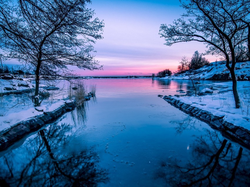 lake sunset horizon winter PNG download free
