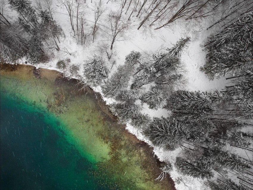 lake winter snow aerial view trees PNG with transparent background for free 4k wallpaper