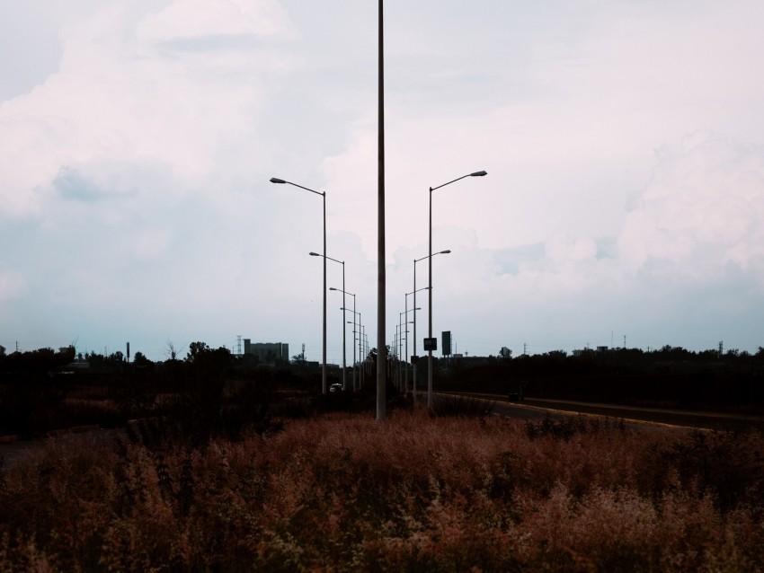 lampposts twilight sunset grass Isolated Artwork in Transparent PNG Format