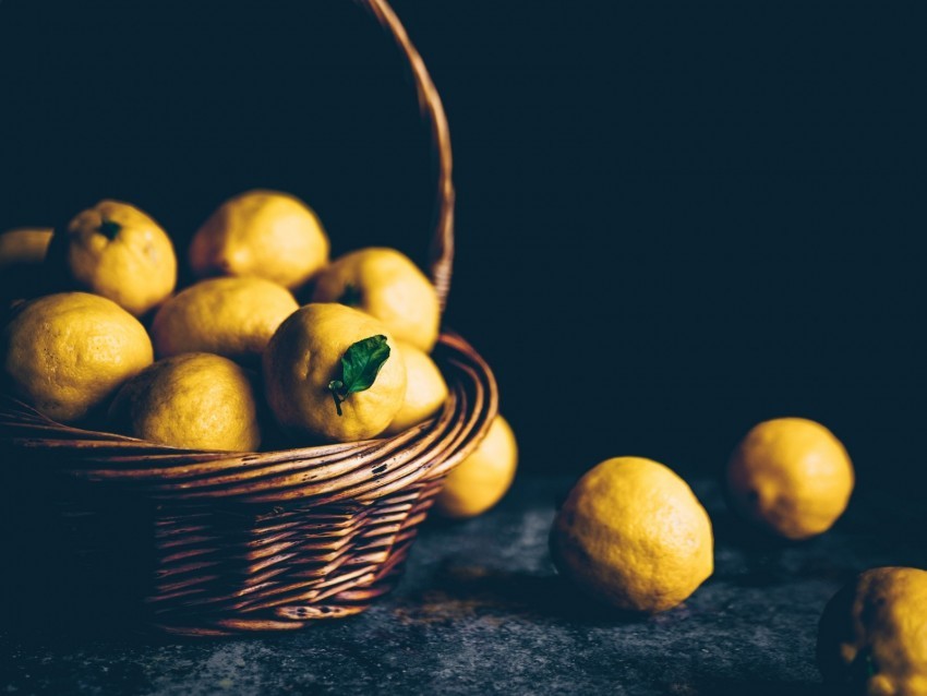 lemons citrus basket fruit sour yellow Isolated Graphic on Transparent PNG