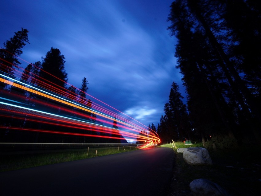 light movement long exposure night road turn HighResolution PNG Isolated Artwork