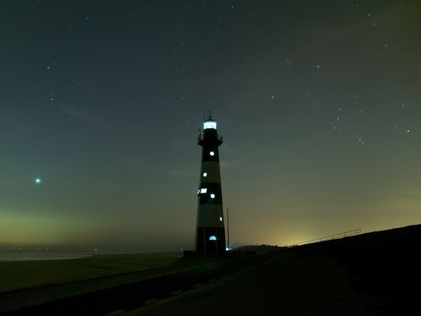 lighthouse glow night starry sky fog PNG with no background diverse variety 4k wallpaper