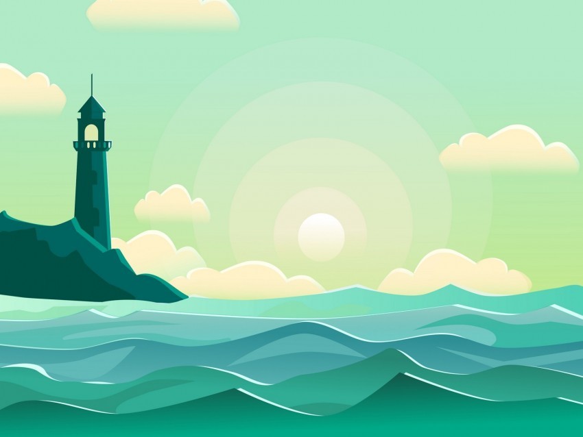 lighthouse sea wave vector art Isolated Item on HighResolution Transparent PNG