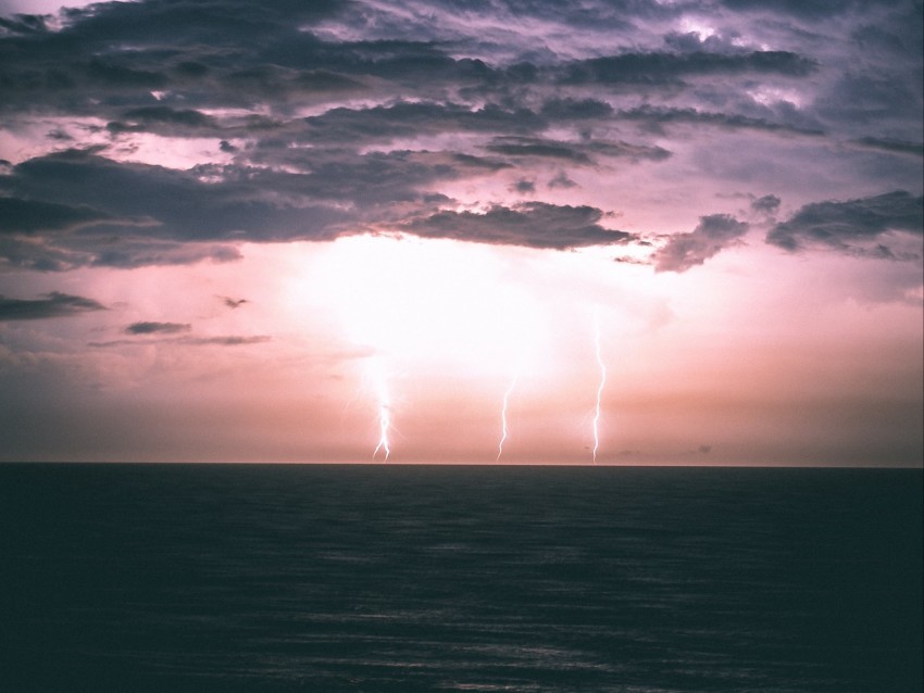 lightning horizon sea night clouds overcast Transparent Background Isolated PNG Item