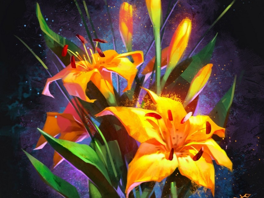 lilies bouquet flowers yellow PNG pics with alpha channel
