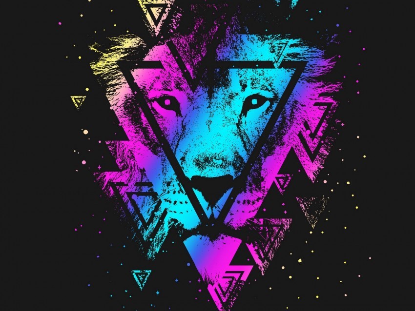 lion colorful triangle muzzle Transparent art PNG 4k wallpaper