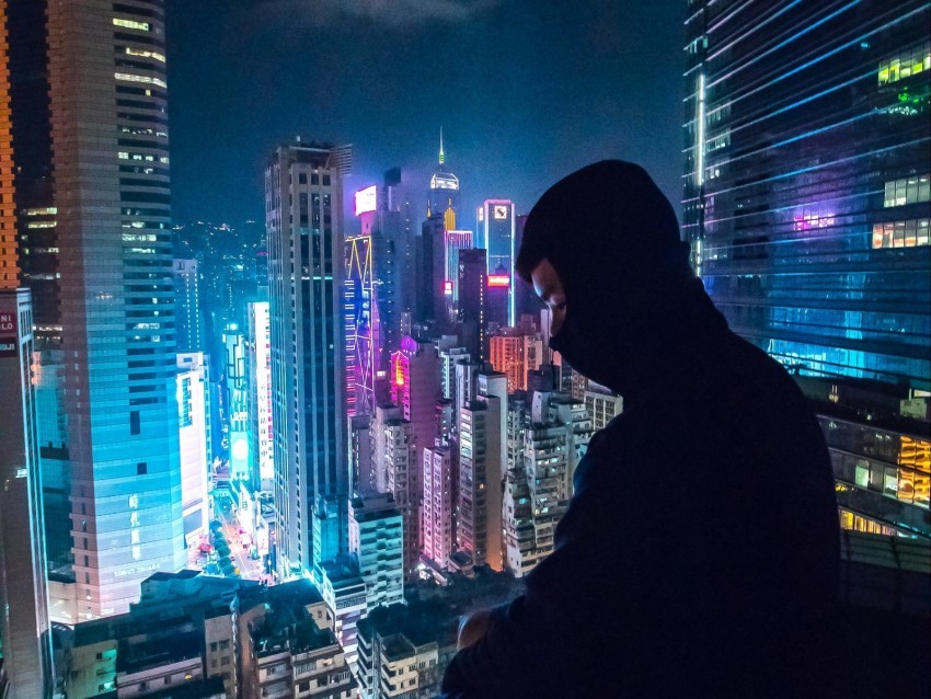 loneliness roof mask skyscraper night city PNG Image Isolated with Transparent Clarity