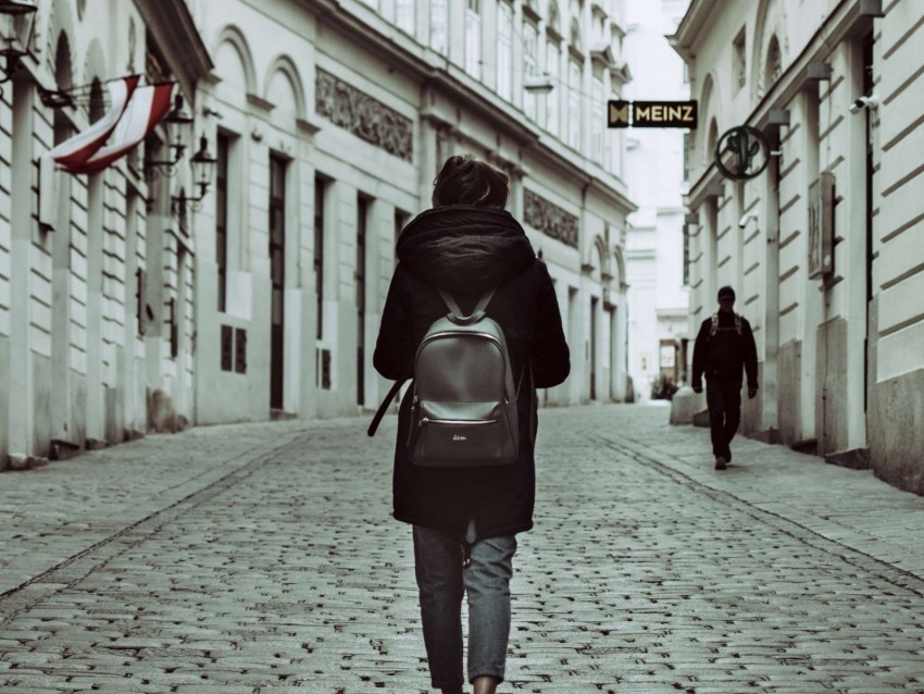 man backpack street city style Isolated Element in Transparent PNG